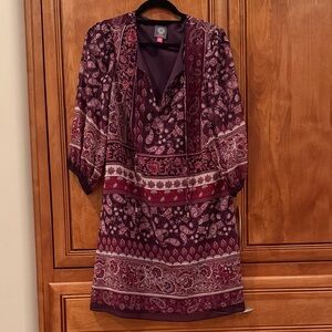 Vince Camuto Burgundy and Pink Patterned Dress